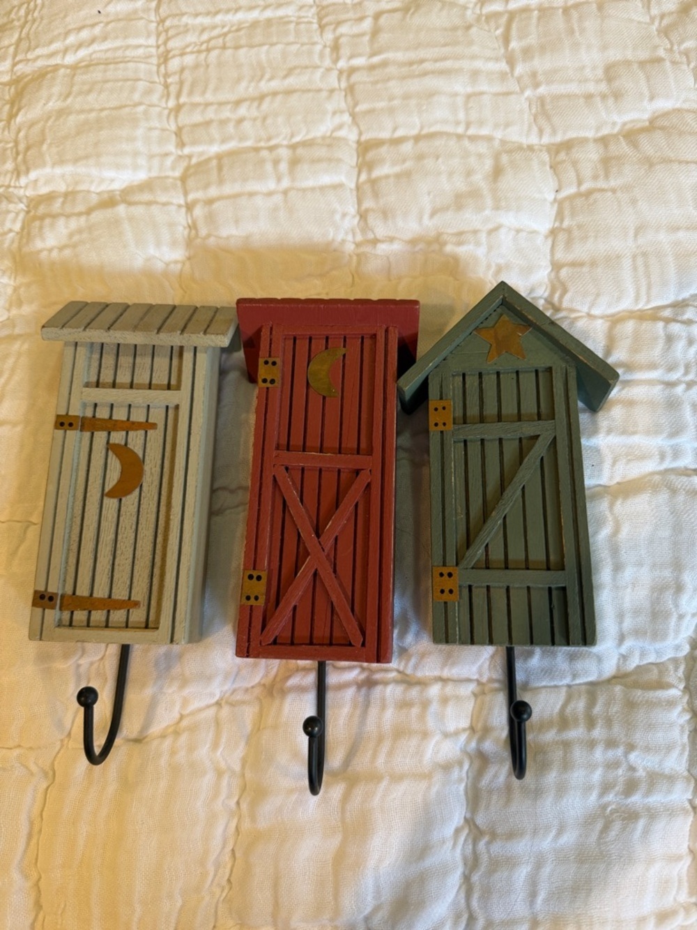 Rustic Barn Door Wall Hooks - Red, Green, and Cream